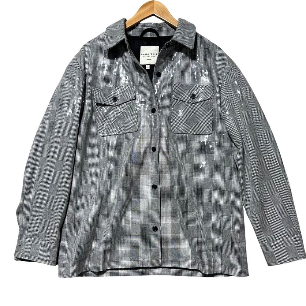 Bagatelle Collection Women's M Shacklet Gray Check Houndstooth Sequin Jacket